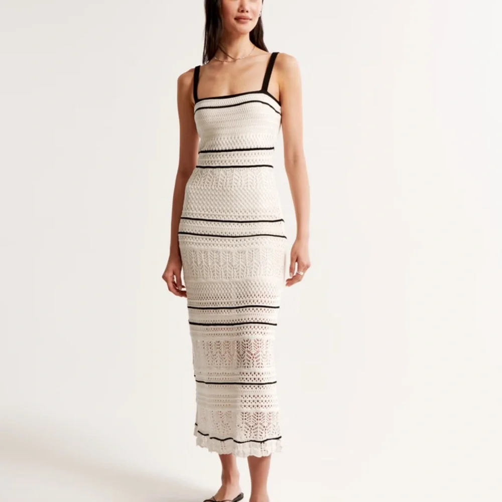 Abercrombie & Fitch Cream and Black Crochet Maxi Dress